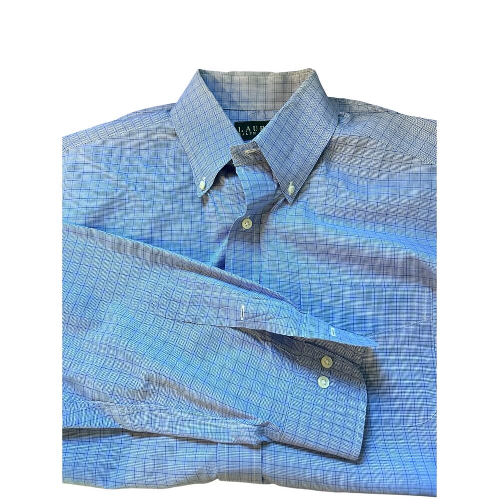 Lauren Ralph Lauren Men Shirt Preppy Casual Office Blue Plaid 16 32/33 Non Iron